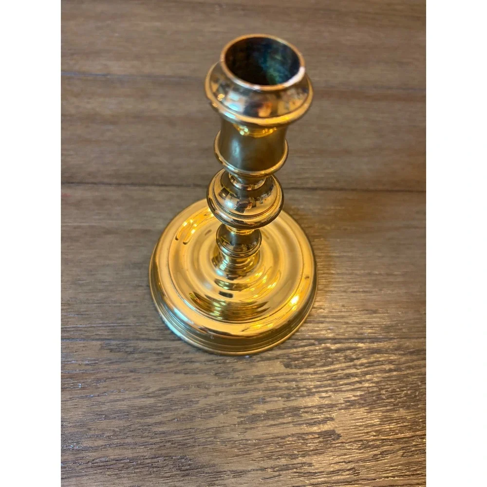 Baldwin Candlestick Holder OS Polished Solid Brass Forged Baluster USA colonial